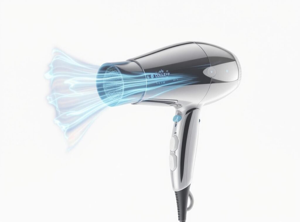 Modern hair dryer with cold air stream showing cool air flow technology