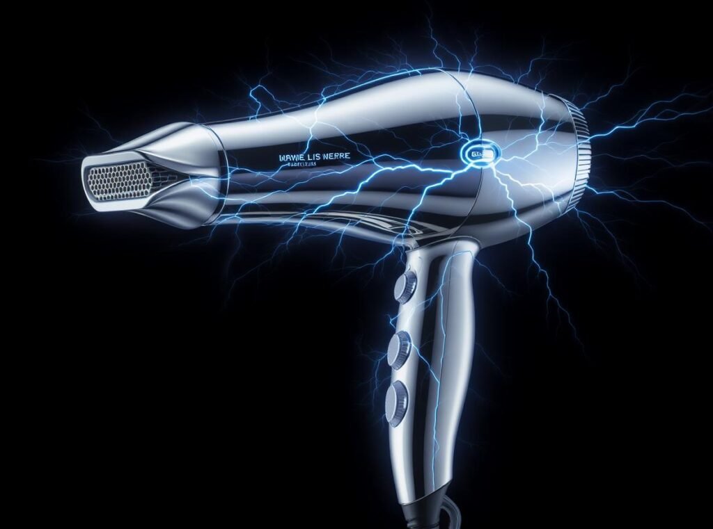 High wattage professional hair dryer with electrical energy visualization