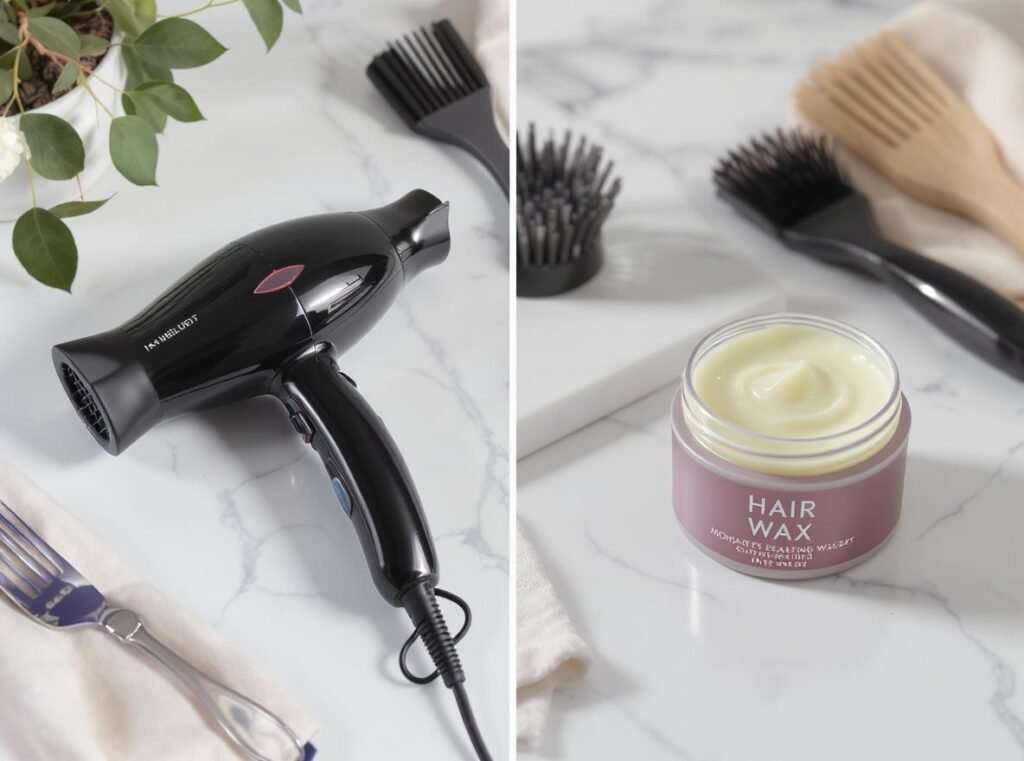 Hair dryer and hair wax comparison for professional hair styling