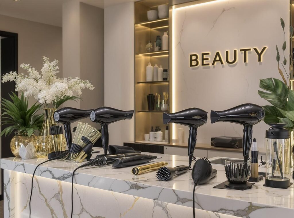Premium hair dryer brands dominating professional salon market display