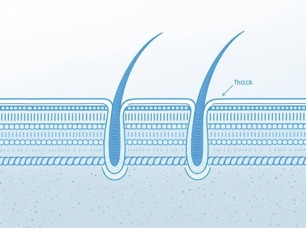 Hair strand diameter comparison showing fine hair structure