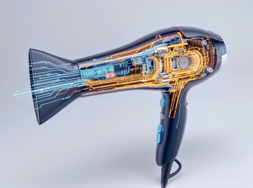 Hair dryer wattage and motor power visualization for men