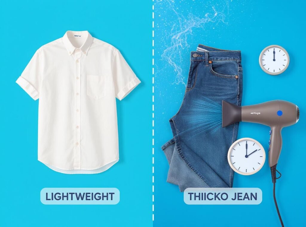 Comparison of drying times for different clothing types with hair dryer
