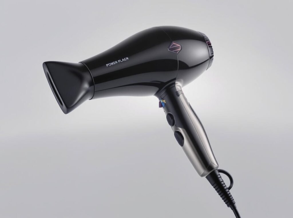 Modern hair dryer with illuminated wattage power indicators