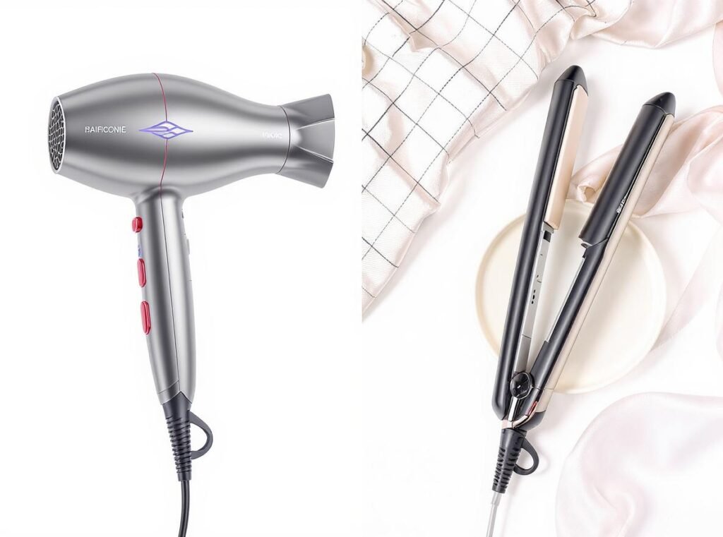 Hair dryer and straightener side-by-side tool comparison