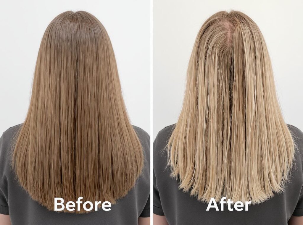 Healthy vs damaged fine hair comparison showing heat damage effects