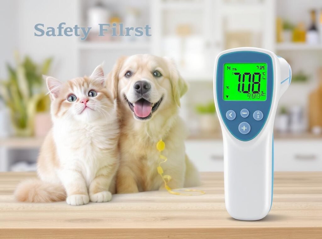 Digital thermometer showing safe 70-90°F temperature range for pet ionic hair dryers