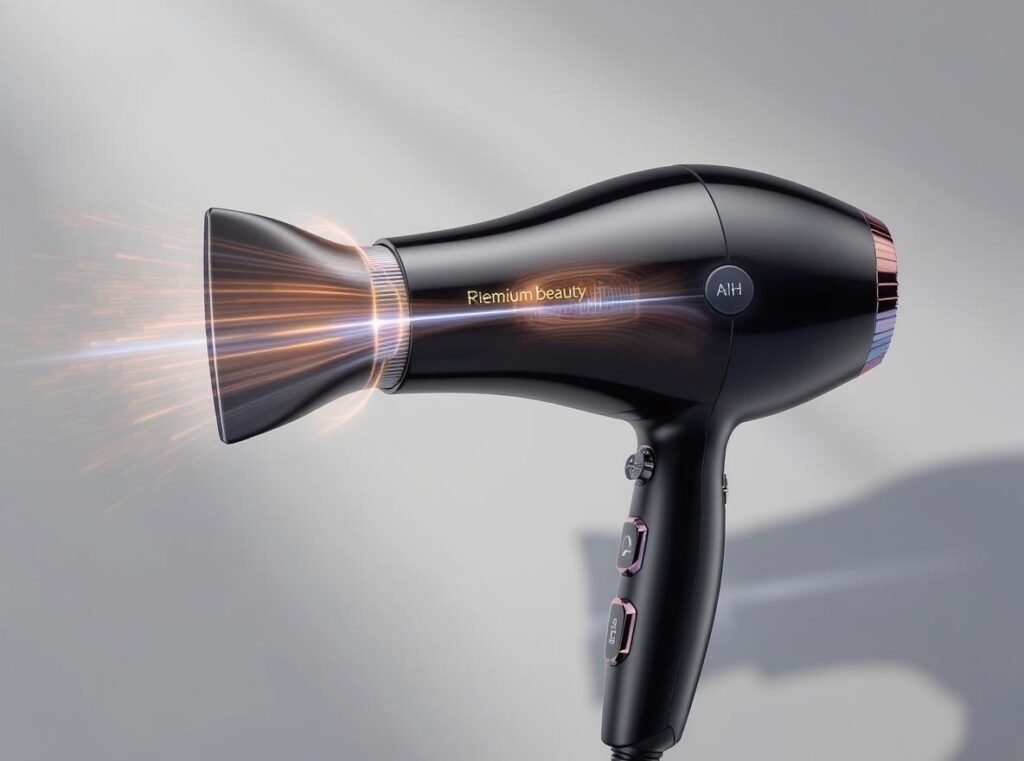 Premium quiet hair dryer showcasing advanced noise reduction features