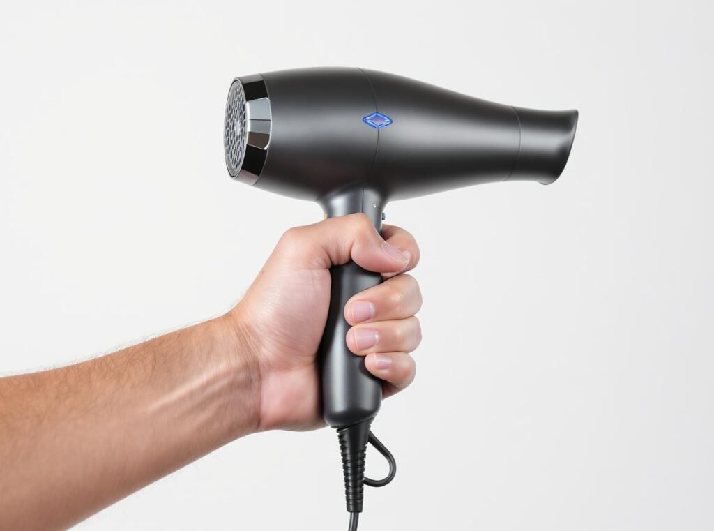 Ergonomic hair dryer design for comfortable men's grooming