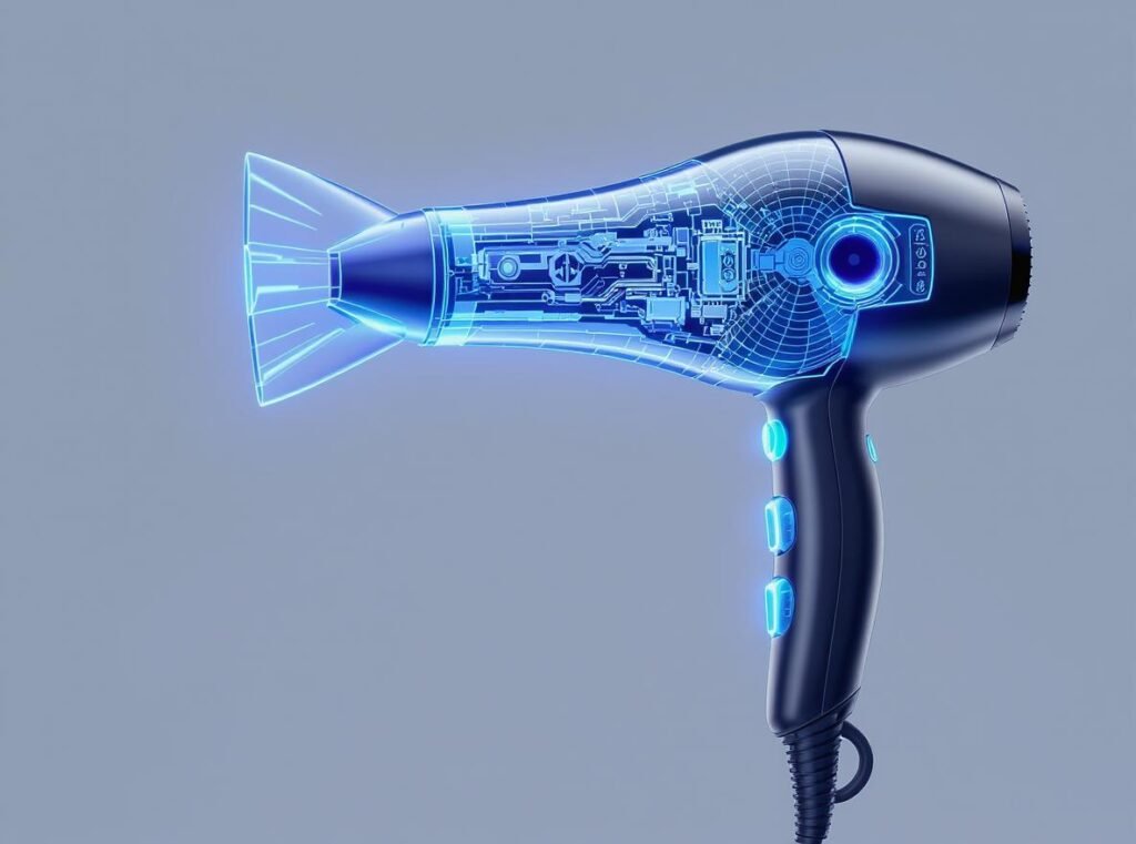 High-wattage hair dryer safety features and electrical components