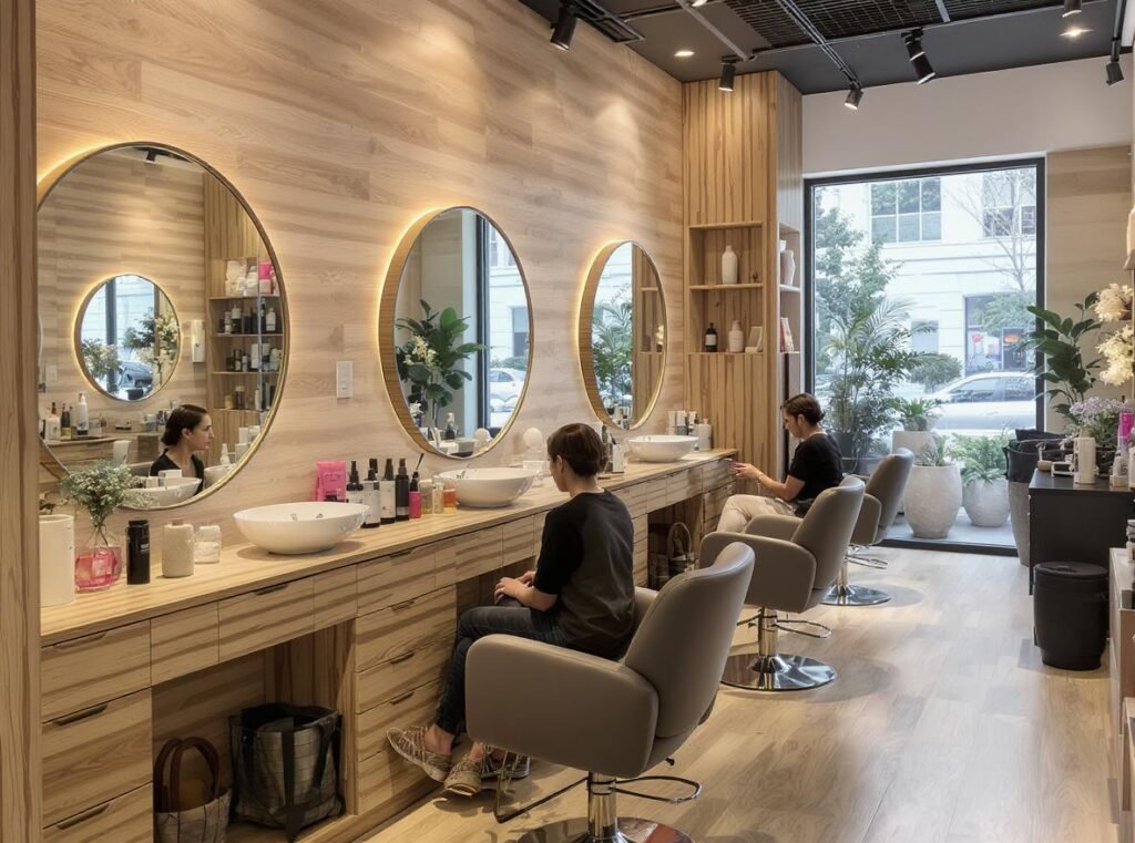 Professional hair salon with quiet hair dryers and sound management