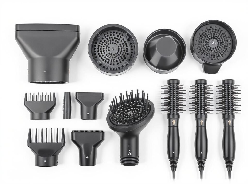 Complete hair dryer attachment set including concentrators and diffusers for styling