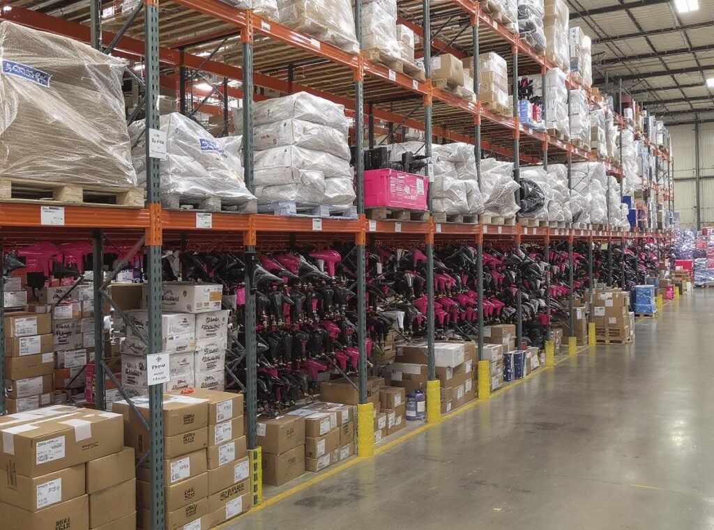 Wholesale hair dryer inventory showing organized display of multi-tool and single-purpose models
