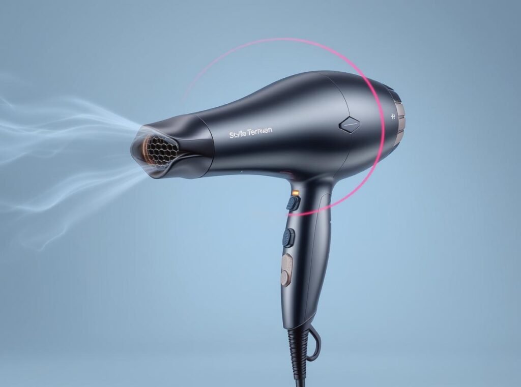 Professional blow dryer cool shot button for setting hairstyles and adding shine