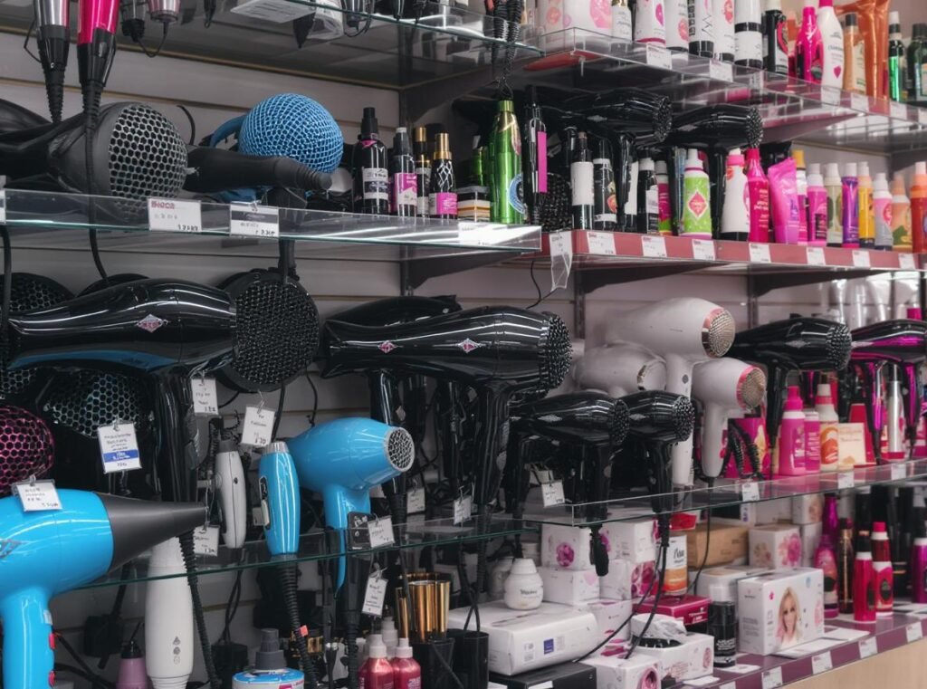 Professional hair styling tools wholesale inventory display