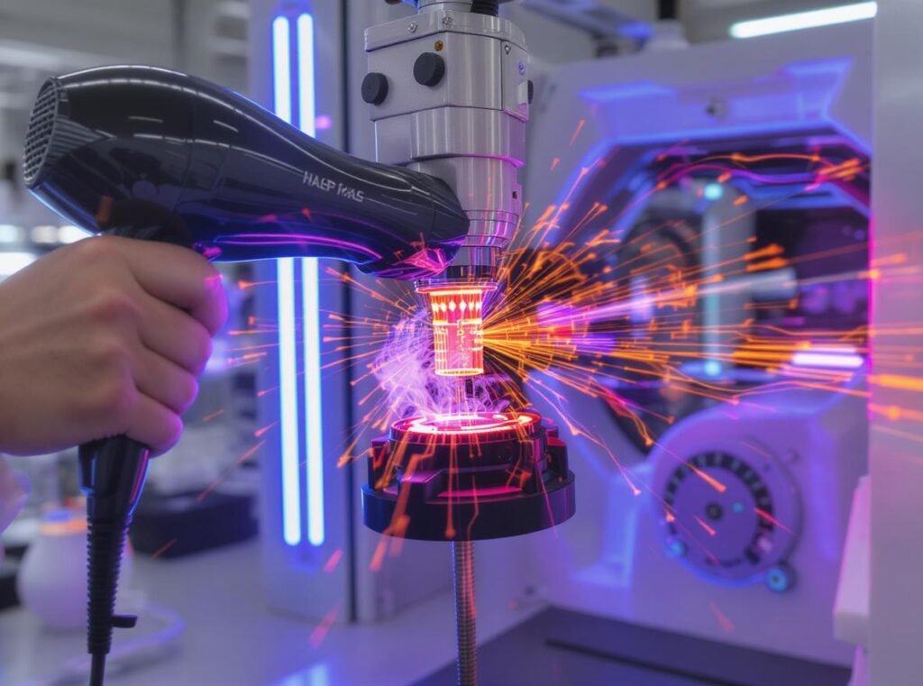 Hair dryer technology testing showing intelligent heat control and motor performance