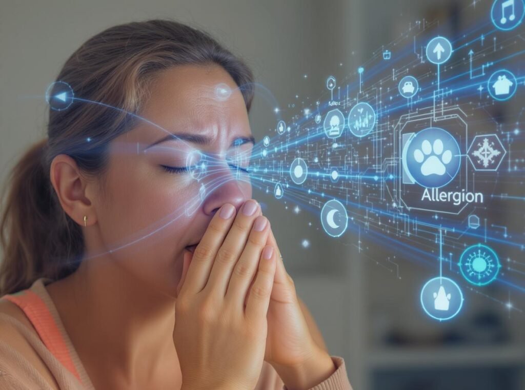 Person with pet allergies in clean environment showing allergen control with ionic dryer