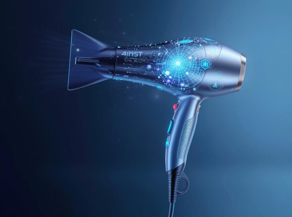 Future hair dryer technology concept with advanced noise reduction