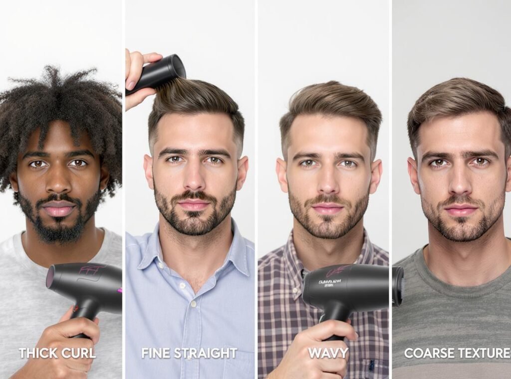 Matching hair dryer features to different men's hair types