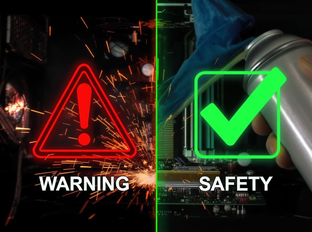 Hair dryer danger vs safe compressed air PC cleaning comparison