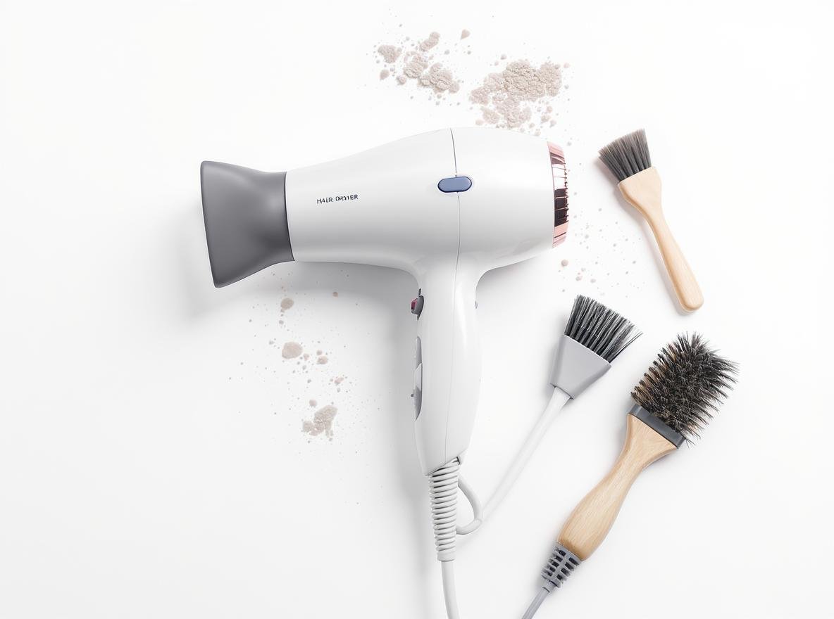 Clean hair dryer maintenance guide with professional cleaning tools
