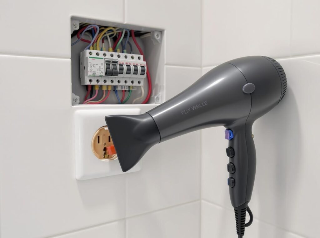 Hair dryer electrical requirements showing amperage and circuit breaker for safe operation