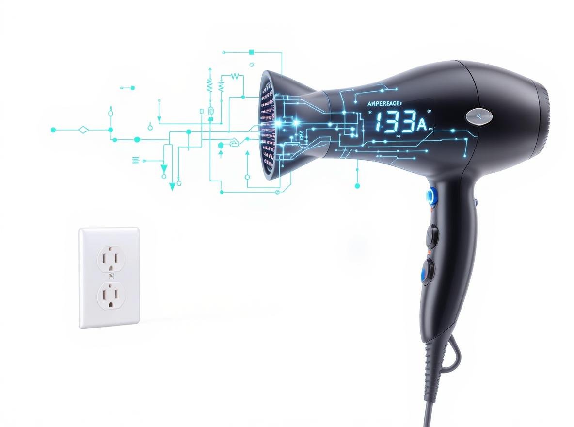 1600 watt hair dryer electrical amperage diagram showing 13.3 amps on 120V circuit