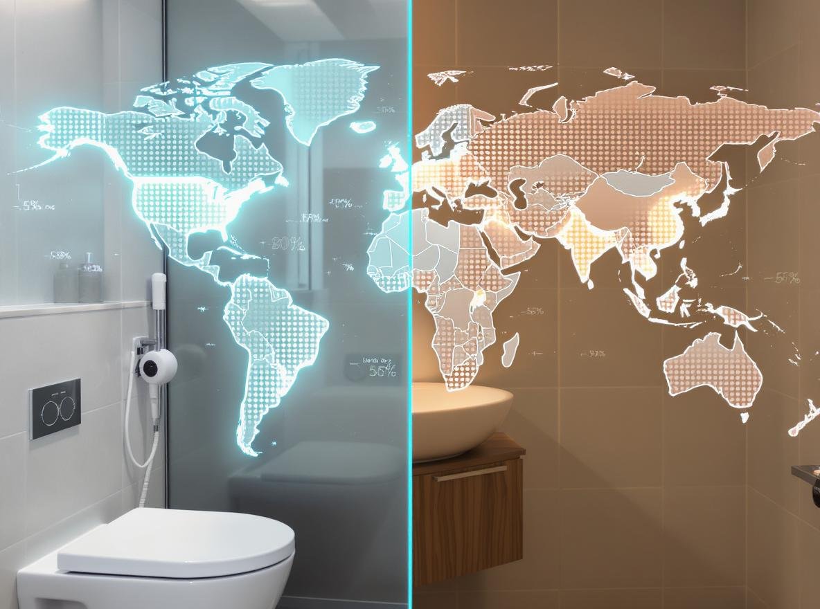 Global hair dryer ownership comparison showing equipped vs basic bathrooms with market statistics overlay