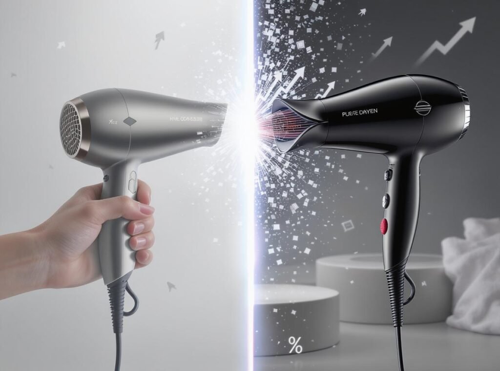 Market trends comparison between compact and full-size hair dryers showing growth projections