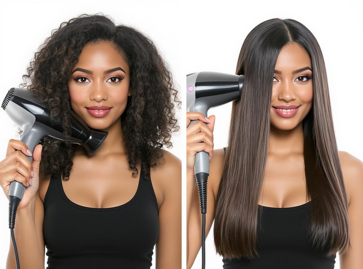 Best blow dryer for straightening curly hair - before and after transformation