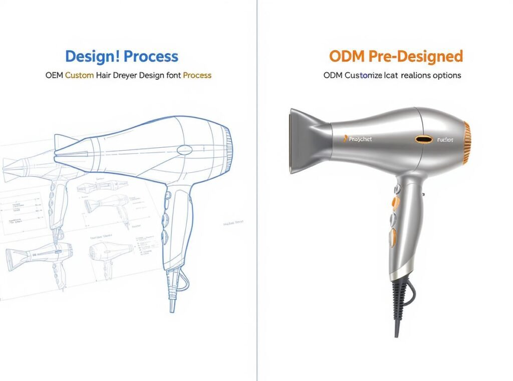 OEM vs ODM hair dryer manufacturing comparison showing design differences