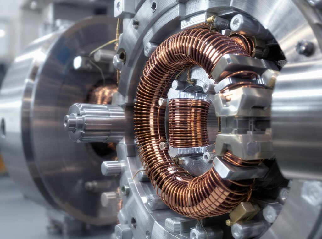 AC motor internal components showing copper windings and electromagnetic coils for hair dryers