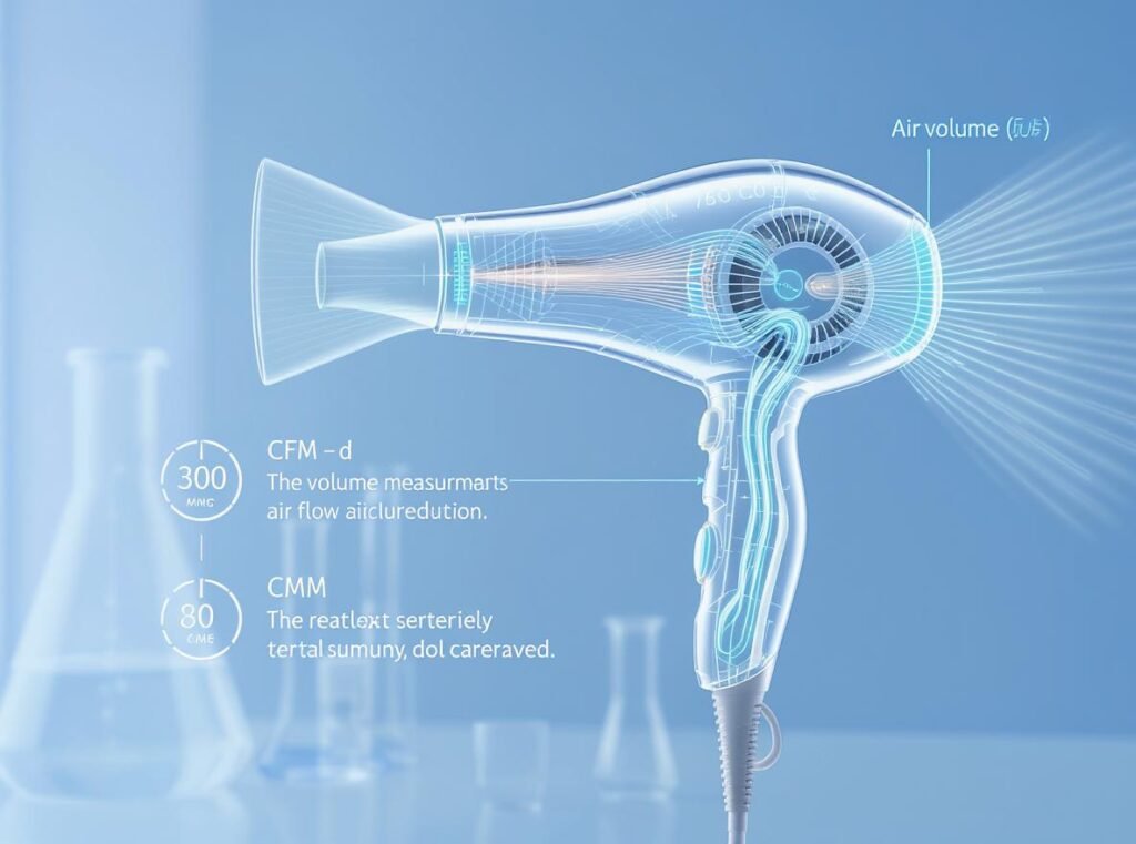 CFM and CMM airflow measurement technology in hair dryer engineering