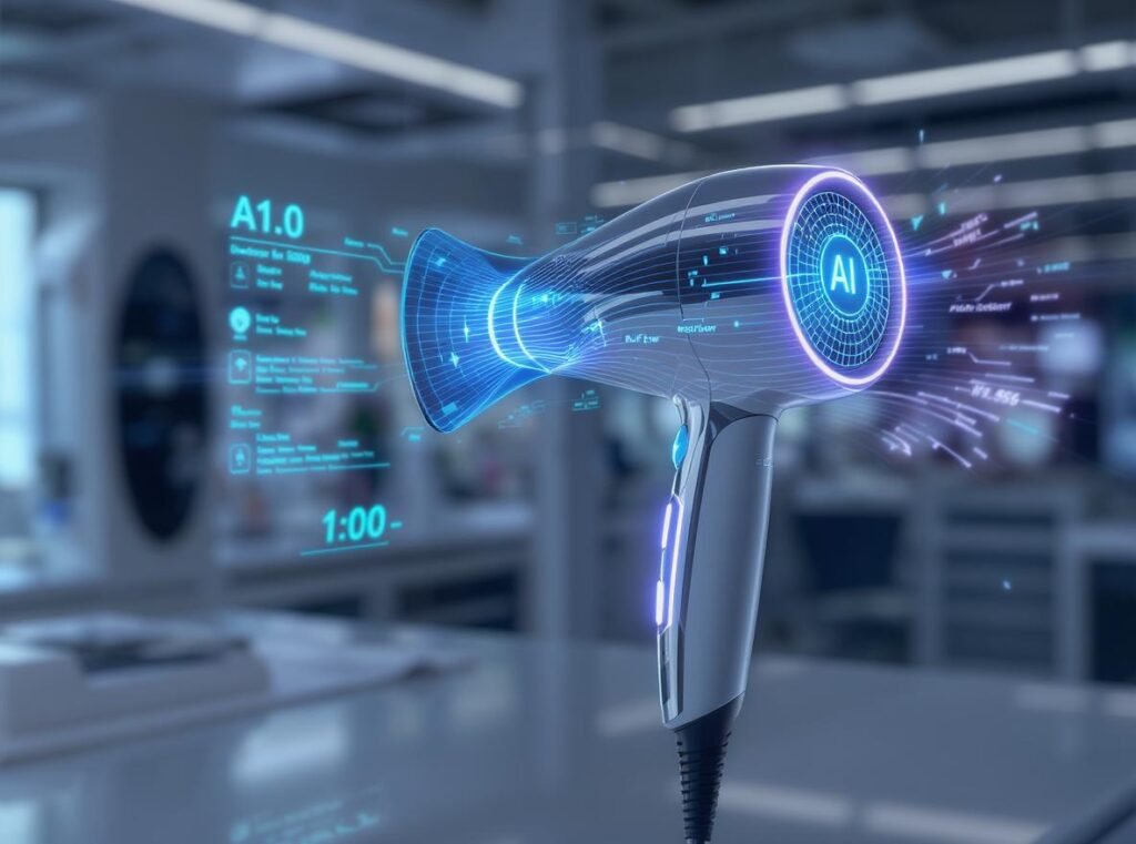 Future hair dryer technology with AI-powered CFM control and smart sensors