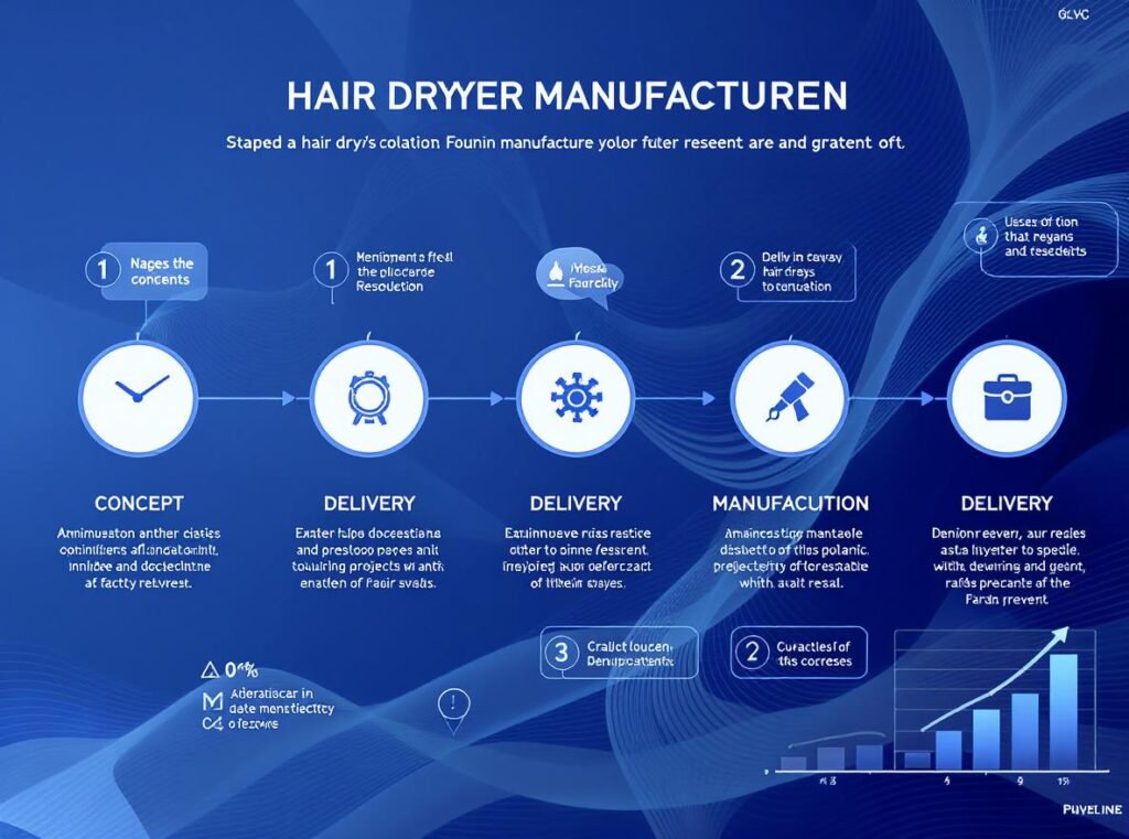 Hair dryer manufacturing timeline showing 3-6 month production process