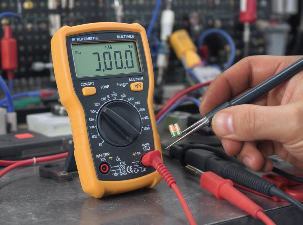 Testing blown thermal fuse in hair dryer using multimeter for continuity check
