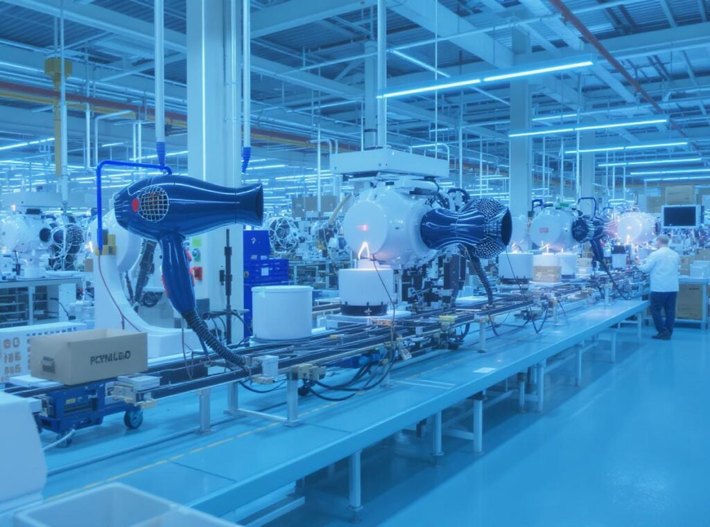 Five key stages of hair dryer manufacturing process from design to packaging