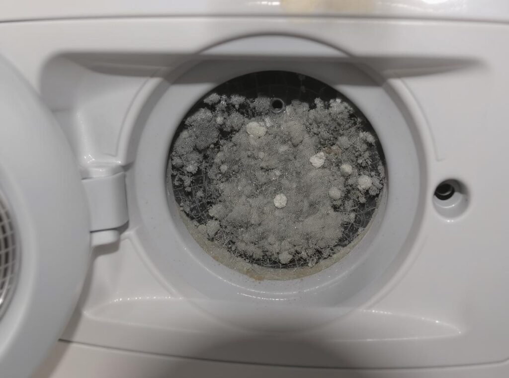Clogged hair dryer air intake with dust and lint causing thermal fuse failure