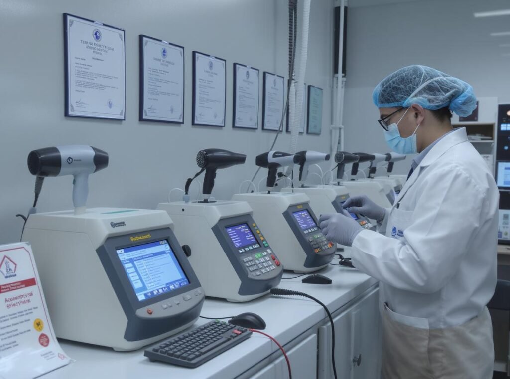 Accredited laboratory testing hair dryer electrical safety and performance