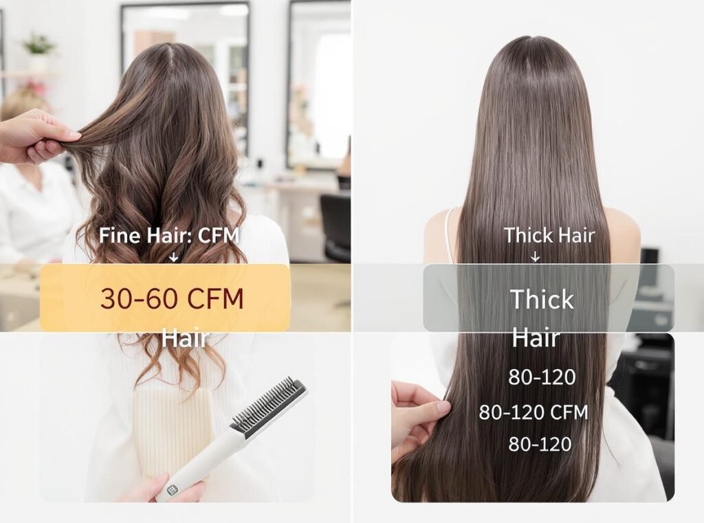 CFM range recommendations for different hair types and customer segments