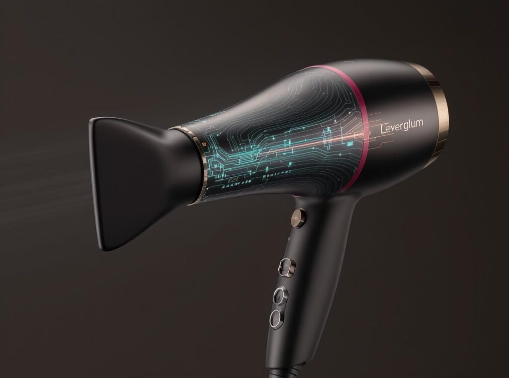 Professional brushless DC motor hair dryer showing premium build quality and design