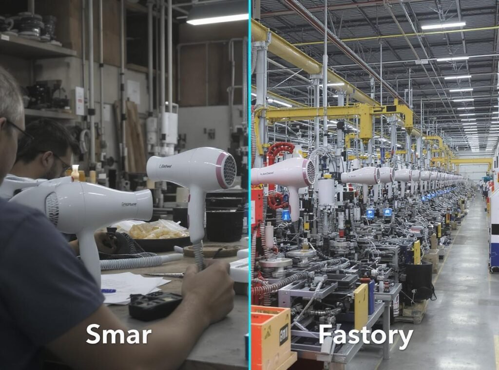 Comparison of small-scale versus large-scale hair dryer manufacturing alternatives