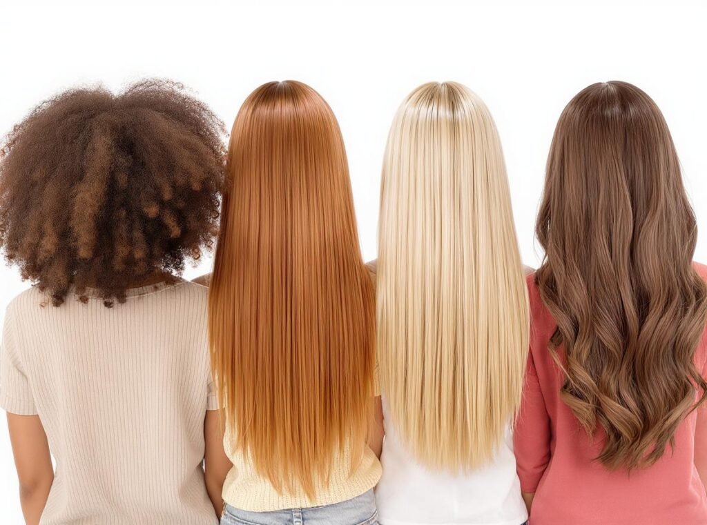 Different hair types styled naturally without products