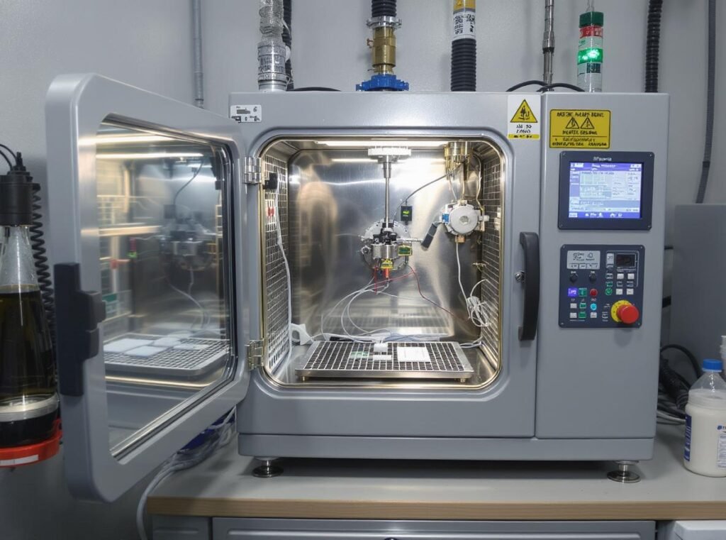 Environmental testing chamber for hair dryer switch temperature and humidity testing