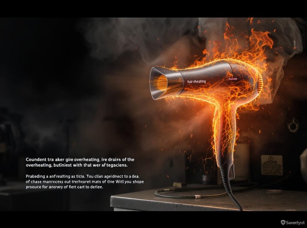 Hair dryer safety hazards from neglected lint cleaning including fire risk and overheating