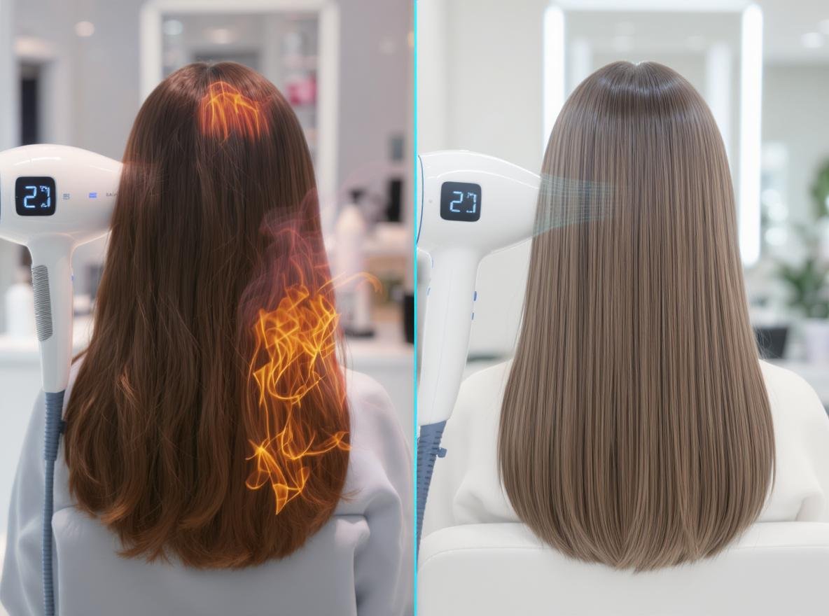 Balanced heat airflow hair dryer vs high heat damage comparison professional salon