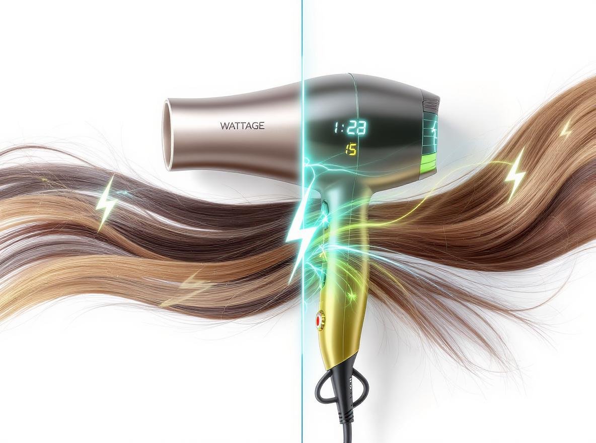 Hair dryer wattage comparison guide showing optimal power levels for different hair types
