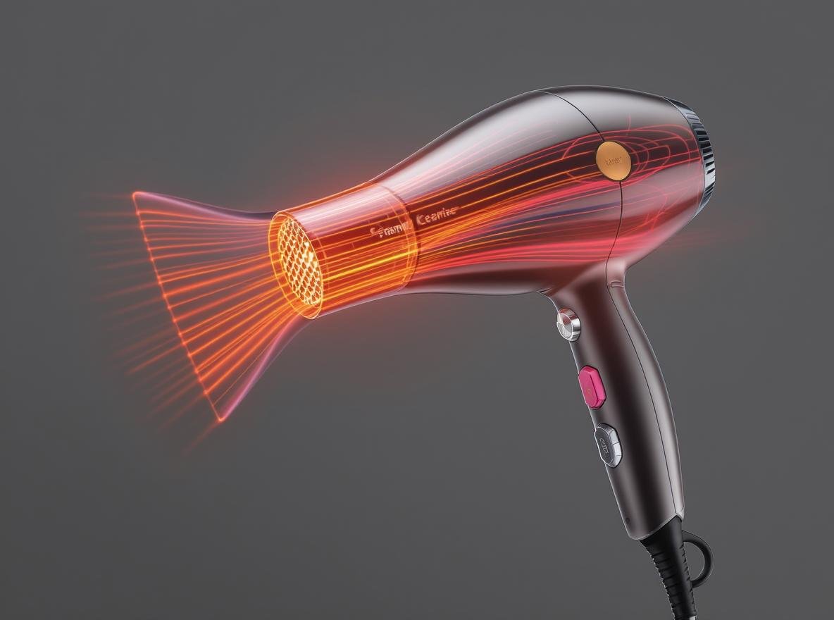 Professional ceramic hair dryer showing even heat distribution with infrared technology