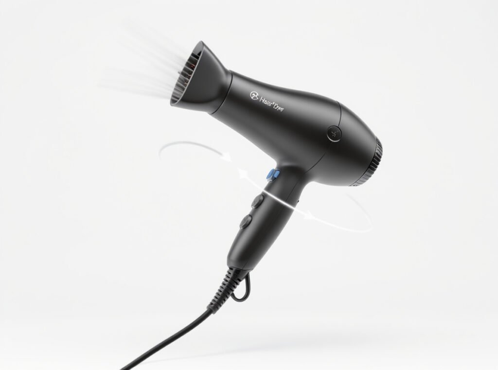 Hair dryer with 360-degree swivel cord rotation technology preventing tangling
