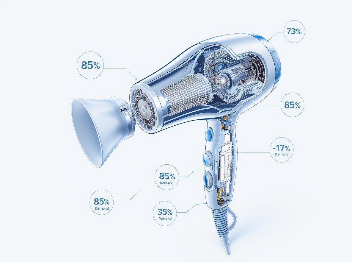 Hair dryer spare parts demand breakdown showing air filters and heating elements